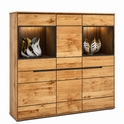 Highboard LOLA – Eiche teilmassiv mit Glastüren und Soft-Close