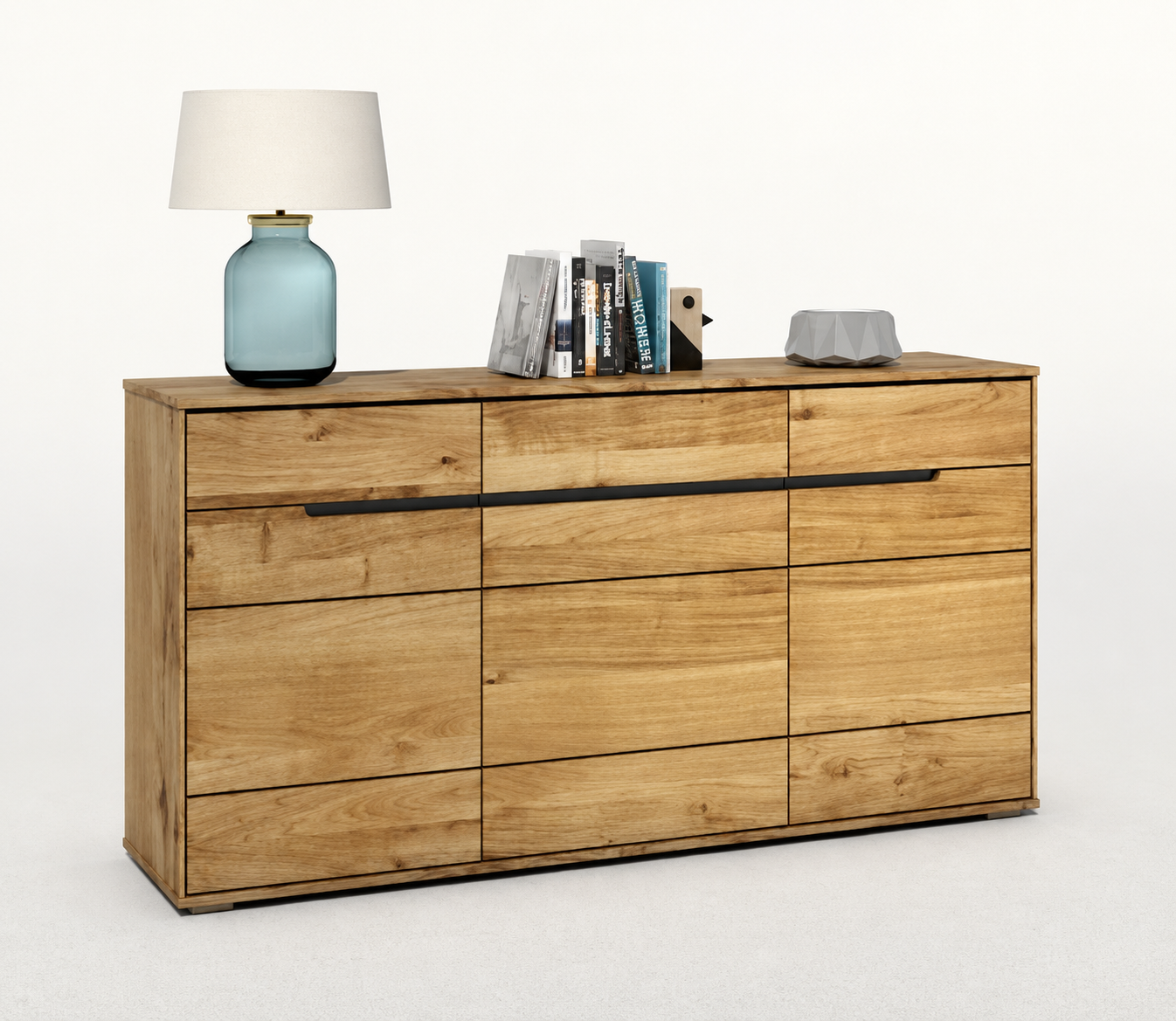 Sideboard B 162,5 x H 82,5 x T 40,5 cm LOLA – Eiche teilmassiv furniert mit 3 Türen und 3 Schubladen