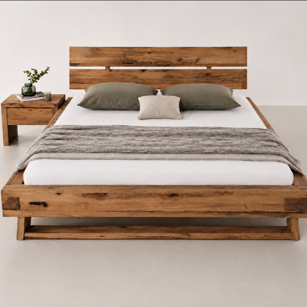 Balkenbett THUN – Altbuche massiv B 182,5 x H 89 x T 226,5 cm