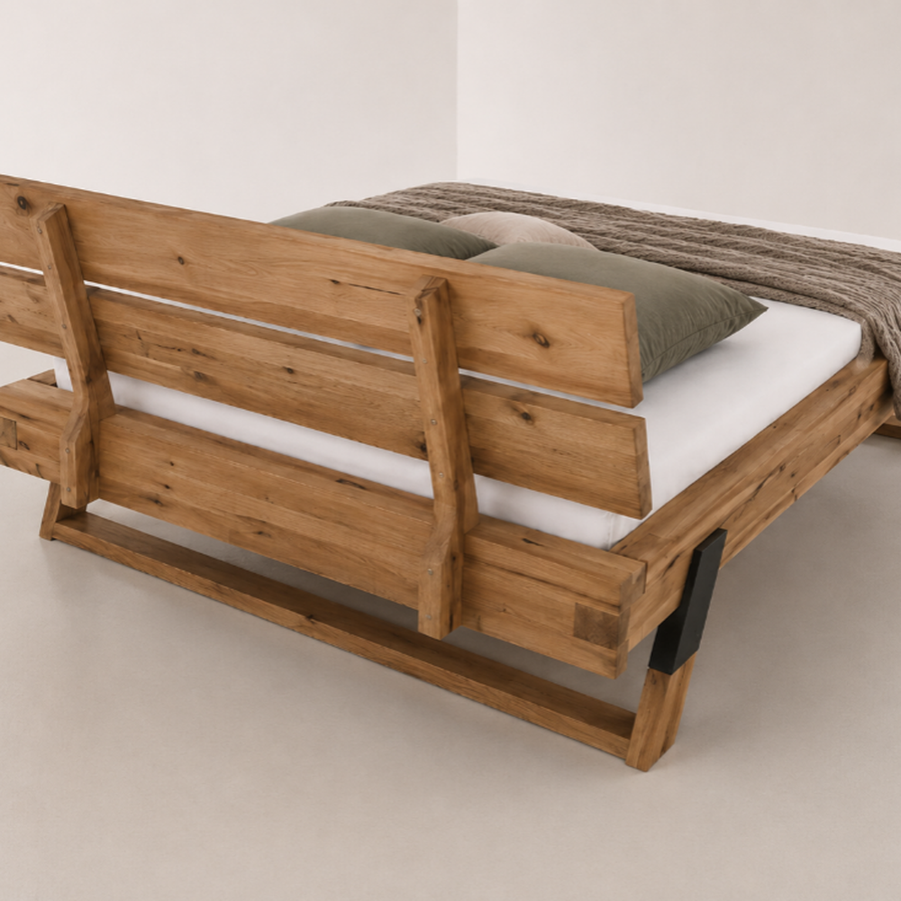 Balkenbett THUN – Altbuche massiv B 162,5 x H 89 x T 226,5 cm