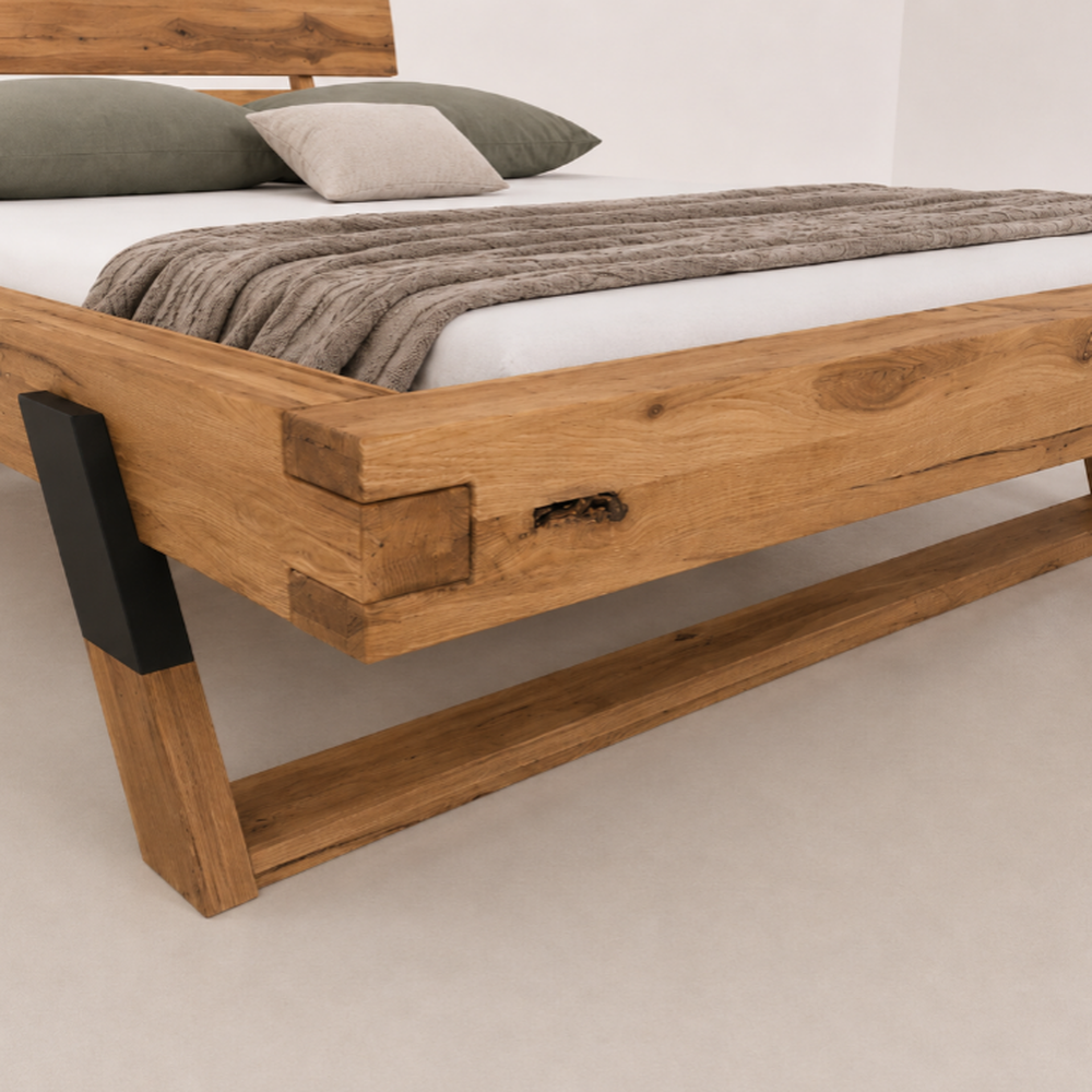 Balkenbett THUN – Altbuche massiv B 162,5 x H 89 x T 226,5 cm