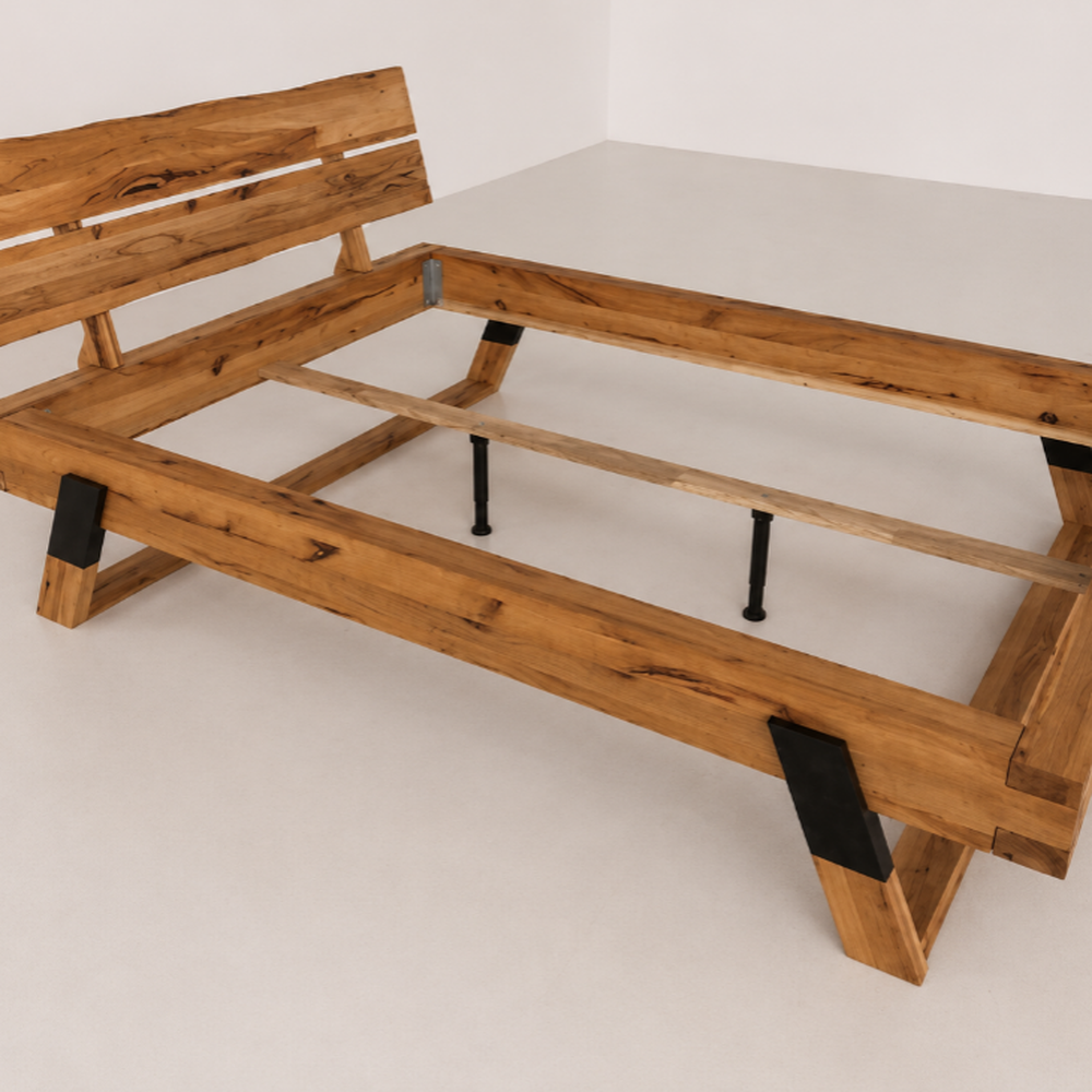 Balkenbett THUN – Altbuche massiv B 182,5 x H 89 x T 226,5 cm