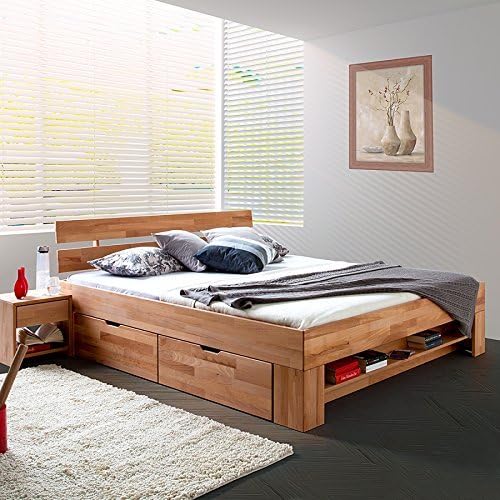 Futonbett Bett Kernbuche massiv geölt Sofie 140x200 cm inkl. 4 Bettkästen