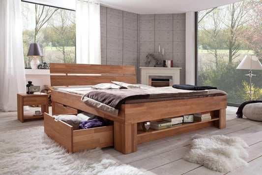Futonbett Bett Kernbuche massiv geölt Sofie 180x200 cm inkl. 4 Bettkästen