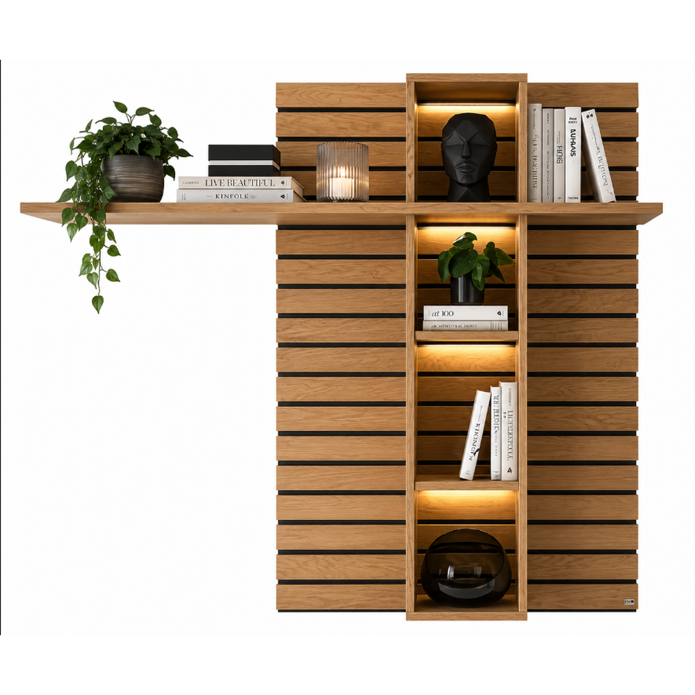 Wandpaneel JACKSON – Eiche furniert mit LED-Beleuchtung