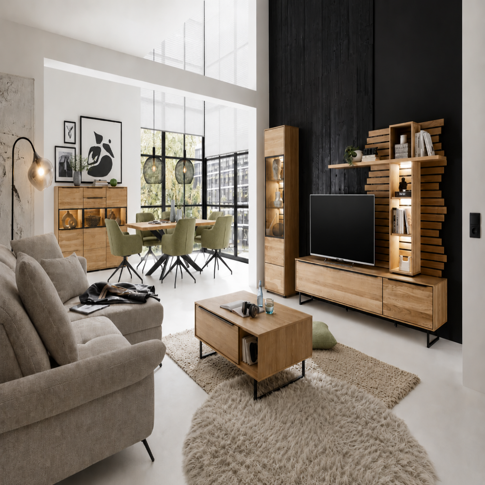 Highboard JACKSON – Eiche teilmassiv mit LED-Beleuchtung